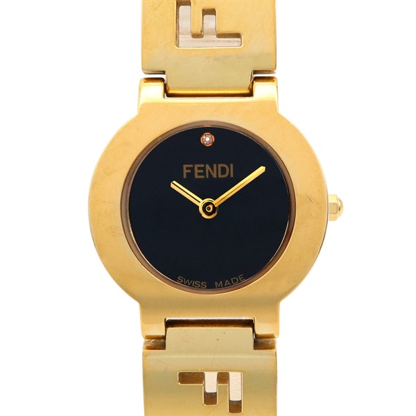 FENDI Stella 1P Diamond Wrist Watch 3060L Quartz Gold Plated Used Women