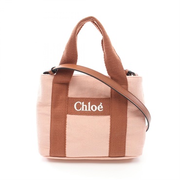 Chloe Hand Tote Shoulder Bag C20274454 canvas leather Corduroy Pink Brown NEW