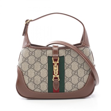GUCCI Jackie 1961 GG Supreme Shoulder Handbag canvas leather Beige Brown NEW
