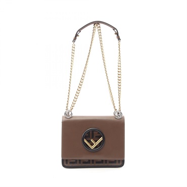 FENDI Kan I F Zucca Chain Shoulder Bag 8BT286 Leather Brown Black Used Women
