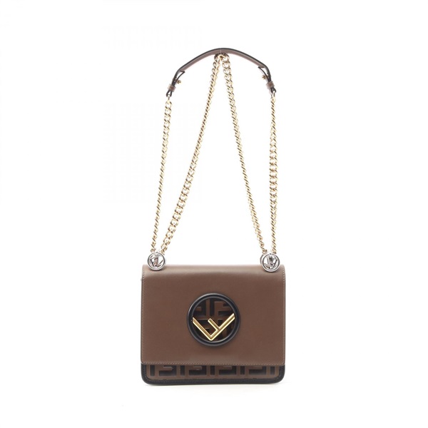 FENDI Kan I F Zucca Chain Shoulder Bag 8BT286 Leather Brown Black Used Women