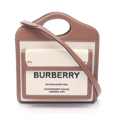 BURBERRY Horseferry 2Way Shoulder Handbag Leather Canvas Brown Beige Used Women