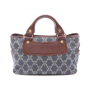 CELINE Boogie Bag Paris Macadam Handbag Denim Leather Blue Brown Used Women