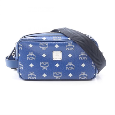 MCM Visetos Crossbody Shoulder Bag Leather Blue Used Unisex