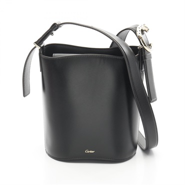 CARTIER PANTHERE Crossbody Shoulder Bag Leather Black Used Women