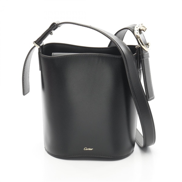 CARTIER PANTHERE Crossbody Shoulder Bag Leather Black Used Women