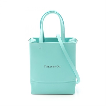 TIFFANY＆CO Mini Shopping 2Way Shoulder Handbag Leather Blue Used Women