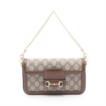 GUCCI Horsebit 1955 Small GG Supreme Shoulder Handbag canvas leather Beige NEW