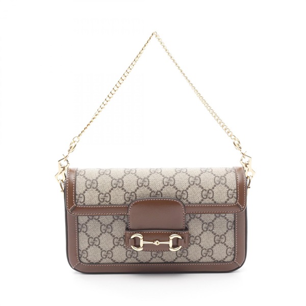 GUCCI Horsebit 1955 Small GG Supreme Shoulder Handbag canvas leather Beige NEW