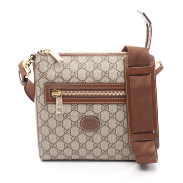 GUCCI GG Supreme Messenger Shoulder Bag canvas leather Beige Brown NEW unisex