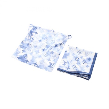 LOUIS VUITTON Bandana Pouch Monogram Watercolor M76751 silk cotton Blue Used LV