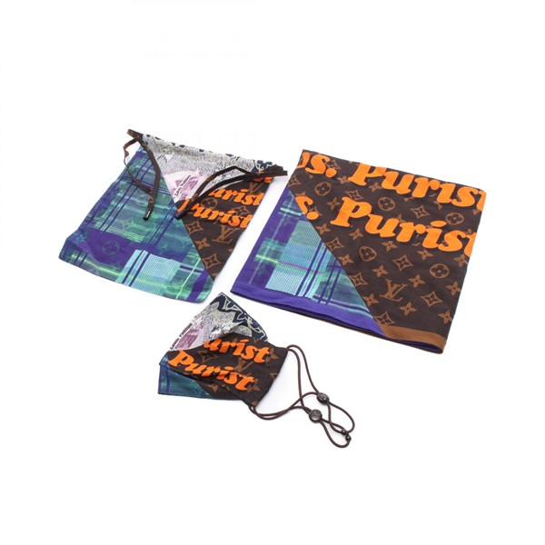 LOUIS VUITTON Mask Pouch Bandana Car Collage MP3127 silk cotton Used mens LV