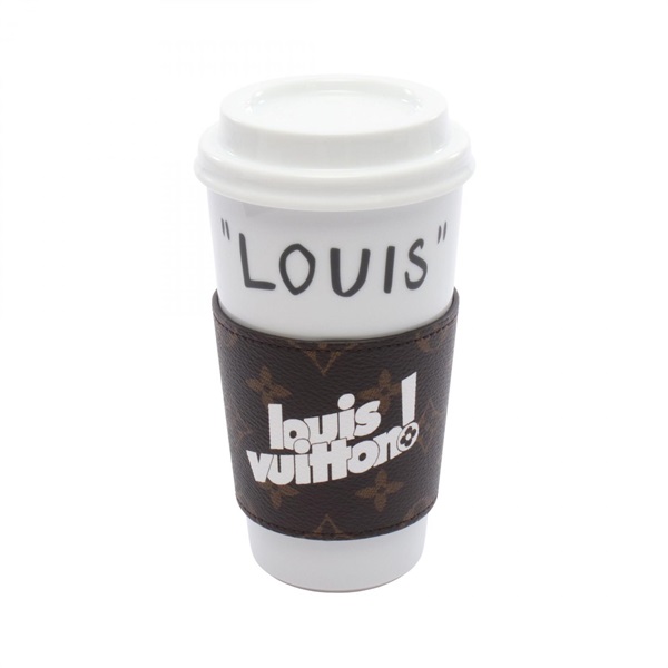LOUIS VUITTON Cup Louis Tableware GI0838 Monogram Canvas Pottery White Brown
