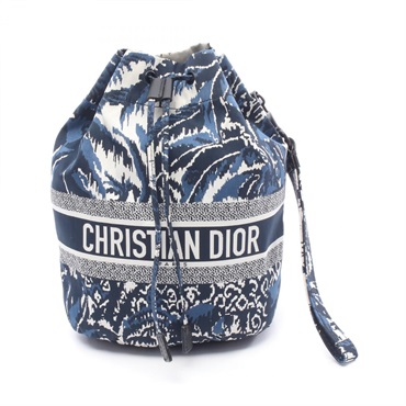 Christian Dior DIORTRAVEL Drawstring Pouch S5452STKU Canvas Leather Navy B&W
