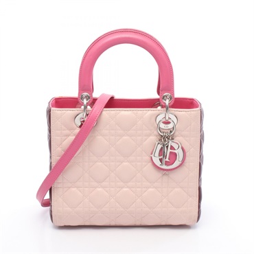 Christian Dior Lady Dior 2Way Shoulder Handbag Leather Pink Bordeaux Used Women