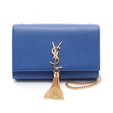SAINT LAURENT Kate Tassel Monogram Chain Shoulder Bag leather Blue Used Women