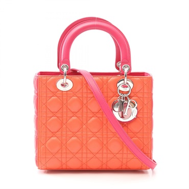 Christian Dior LADY DIOR Shoulder Handbag leather coral orange Pink Used Women