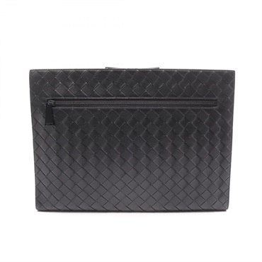 BOTTEGA VENETA Intrecciato Business Clutch Bag Leather Black Used Mens