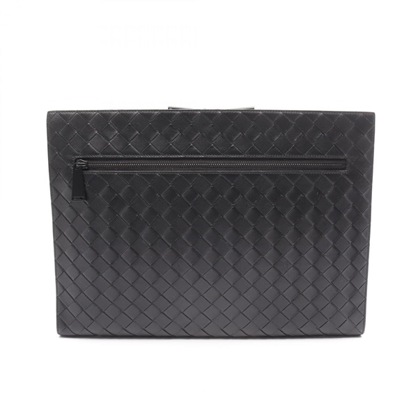 BOTTEGA VENETA Intrecciato Business Clutch Bag Leather Black Used Mens