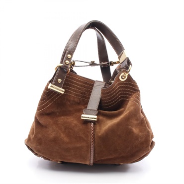 JIMMY CHOO Tote Handbag Suede Leather Brown Used Women