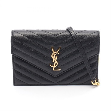 SAINT LAURENT Cassandra Envelope Chain Shoulder Bag leather Black Used Women