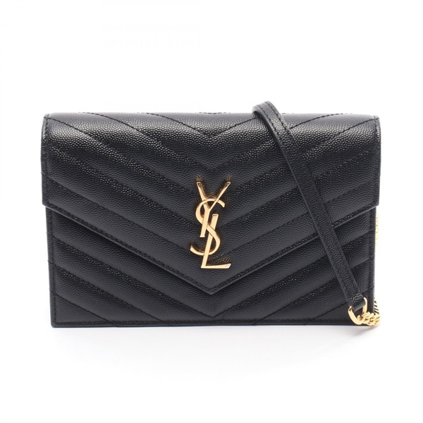 SAINT LAURENT Cassandra Envelope Chain Shoulder Bag leather Black Used Women