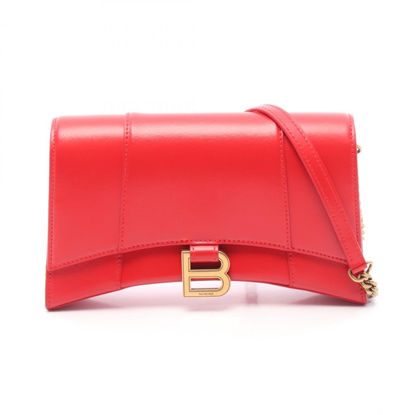 BALENCIAGA Hourglass Crossbody Shoulder Bag 644973 Leather Red Used