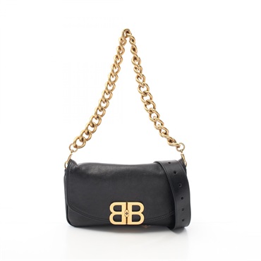 BALENCIAGA BB SOFT Small Crossbody Chain Shoulder Bag 748598 Leather Black Used