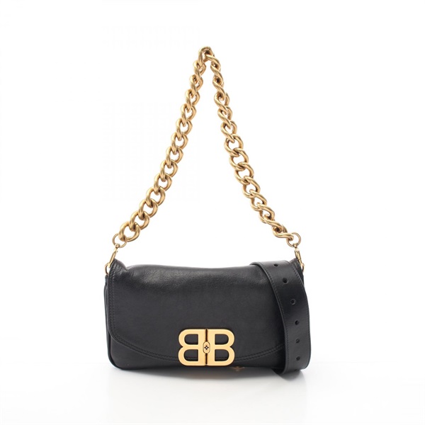 BALENCIAGA BB SOFT Small Crossbody Chain Shoulder Bag 748598 Leather Black Used