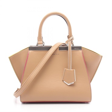 FENDI Mini Trois Heors 2Way Shoulder Handbag 8BH333 Leather Brown Used Women