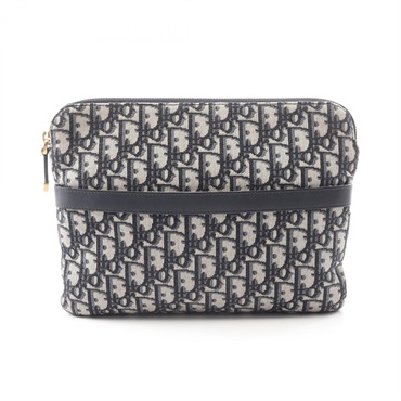 Christian Dior Oblique jacquard business bag clutch canvas leather Beige Navy