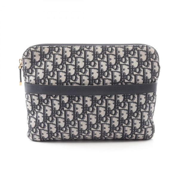 Christian Dior Oblique jacquard business bag clutch canvas leather Beige Navy