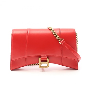 BALENCIAGA Hourglass Crossbody Chain Shoulder Bag 644973 Leather Red Used Women