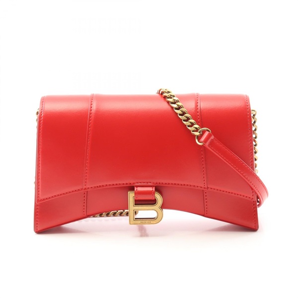 BALENCIAGA Hourglass Crossbody Chain Shoulder Bag 644973 Leather Red Used Women