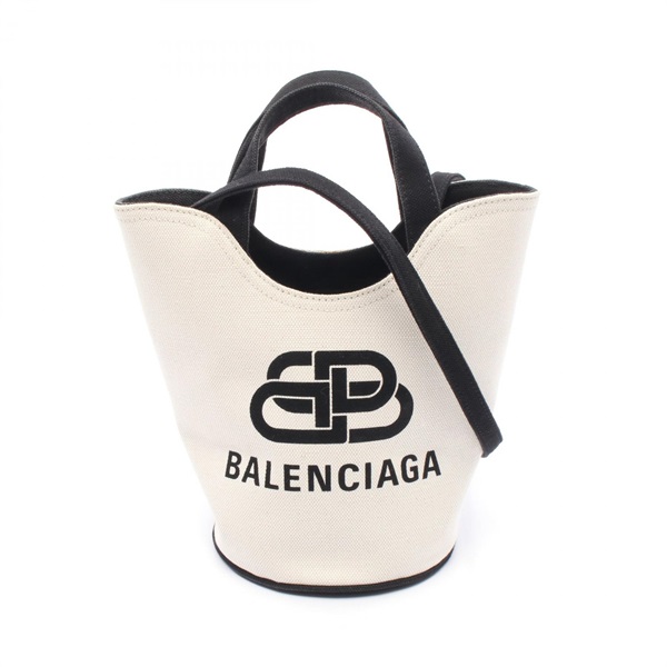 BALENCIAGA Wave XS Crossbody Shoulder Handbag 619979 Canvas White Black Used