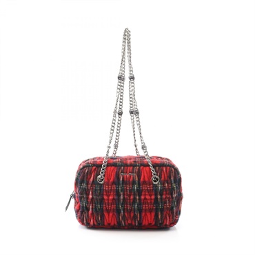 Miu Miu TARTAN MATRLASSE Chain Shoulder Bag wool Red Multicolor Used Women