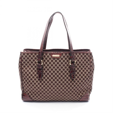 CELINE Macadam Shoulder Tote Bag Canvas Leather Brown Used Women