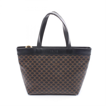 CELINE Macadam Handbag Canvas Leather Brown Black Used Women