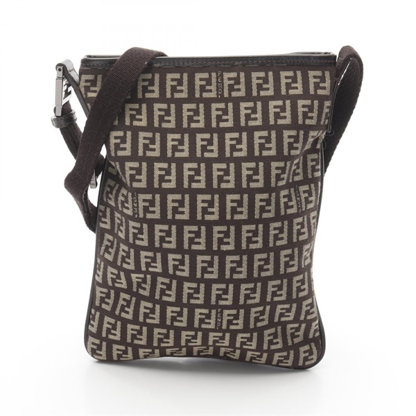 FENDI Zucchino Shoulder Bag Canvas Leather Brown Used Unisex