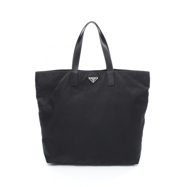 PRADA Tote Bag Nylon Saffiano Leather Black Used Unisex