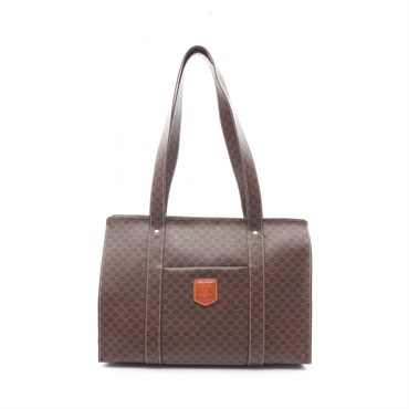 CELINE Macadam Shoulder Tote Bag Canvas Brown Used Women