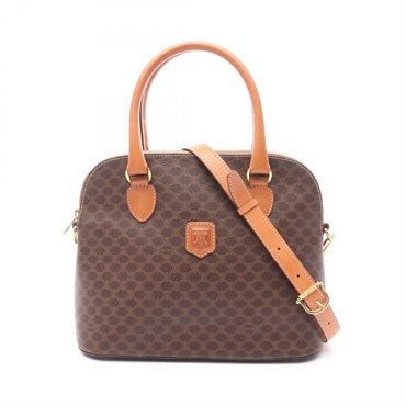 CELINE Macadam 2Way Shoulder Handbag PVC coated Canvas Leather Brown Used