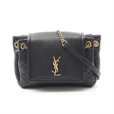 SAINT LAURENT Monogram Mini Nolita Chain Shoulder Bag 672738 Leather Black Used