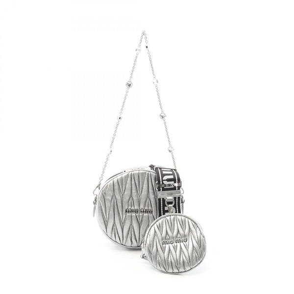 Miu Miu Materasse Crossbody Chain Shoulder Bag 5BH191 Leather Silver Used Women