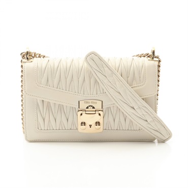 Miu Miu Confidential Materasse Chain Shoulder Bag 5BD083 Leather White Used