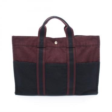 HERMES Fourre-tout MM Hand Tote Bag canvas Bordeaux Black Used Women SHW