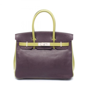 HERMES Birkin 30 Handbag Chevre leather Anis green Prune Used Women SHW M 2009