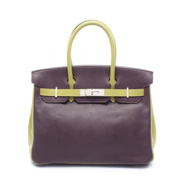 HERMES Birkin 30 Handbag Chevre leather Anis green Prune Used Women SHW M 2009