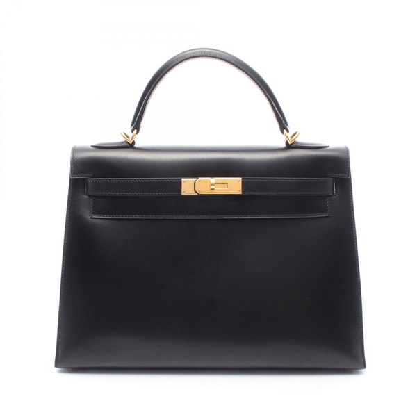 HERMES Kelly 32 Handbag D Box Calf Leather Black Used Women GHW Outside Stitch