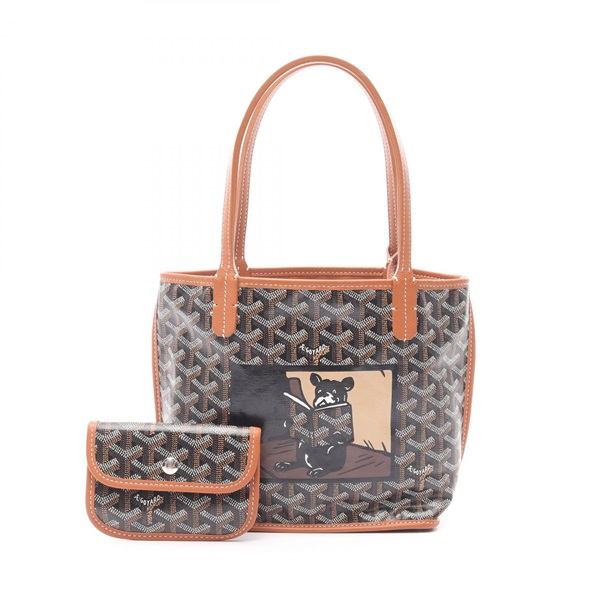 GOYARD Anjou Mini Yuro Tote Bag canvas leather Black Brown White Used Women